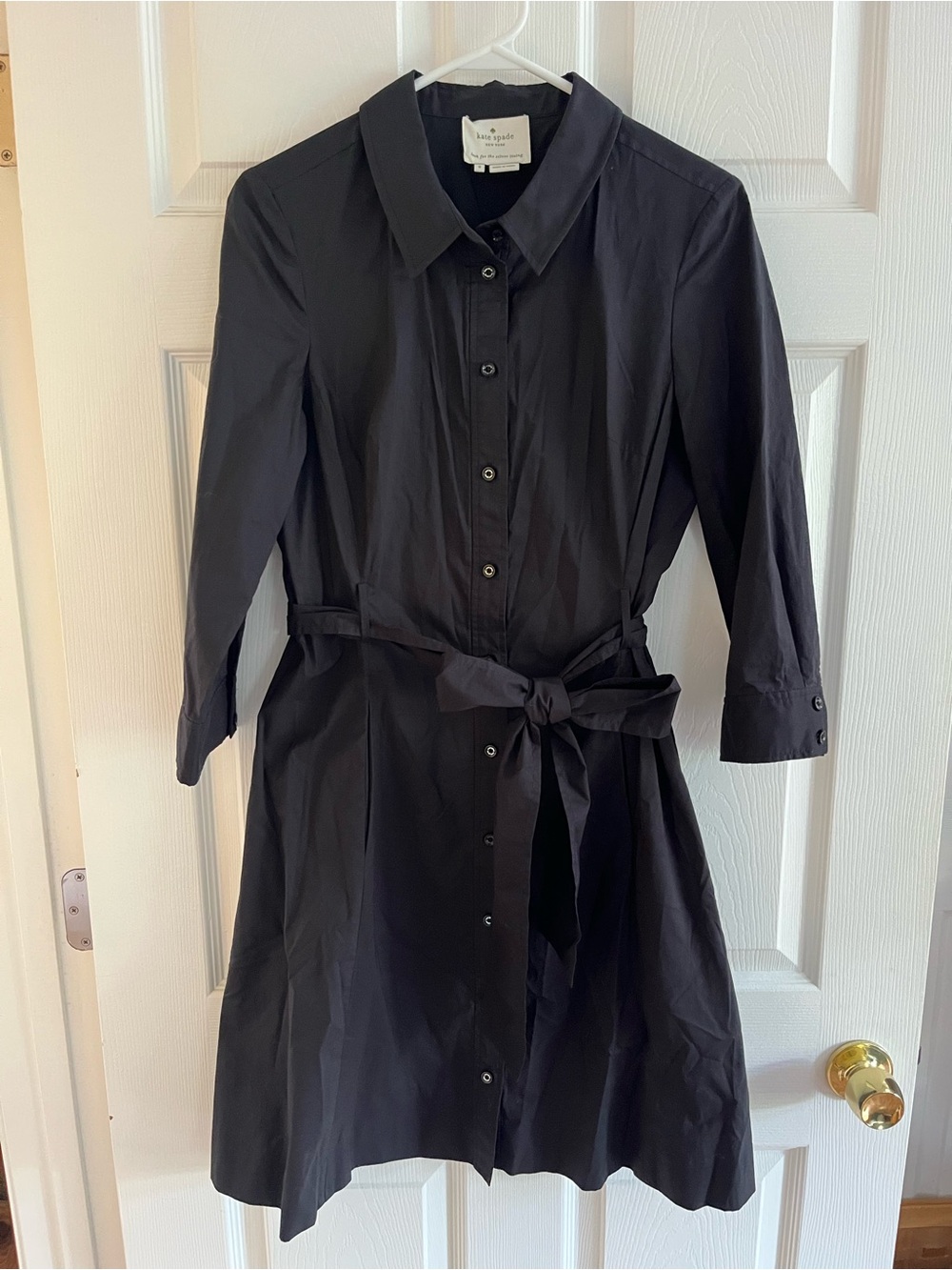 Kate Spade New York Women's Black 3/4 Sleeve Belted Cotton Shirt Dress Sz 8